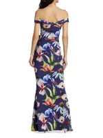 Radoslava Floral Jersey Off-The-Shoulder Gown