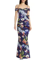 Radoslava Floral Jersey Off-The-Shoulder Gown