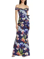 Radoslava Floral Jersey Off-The-Shoulder Gown