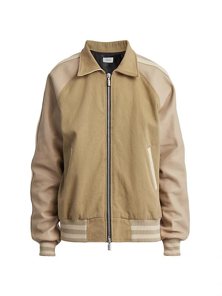 Rhude Boys Twill & Leather Bomber Jacket