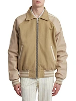 Rhude Boys Twill & Leather Bomber Jacket