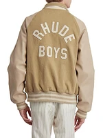 Rhude Boys Twill & Leather Bomber Jacket