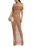 Hot Fix Beaded Fishnet Gown