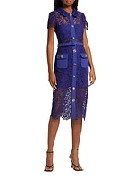 Belted Lace Midi-Dress