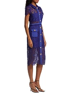 Belted Lace Midi-Dress