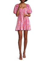 Martinique Floral Puff-Sleeve Minidress