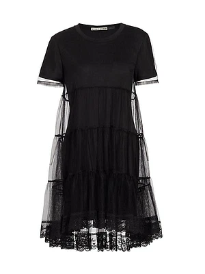 Embroidered Tulle & Jersey T-Shirt Dress