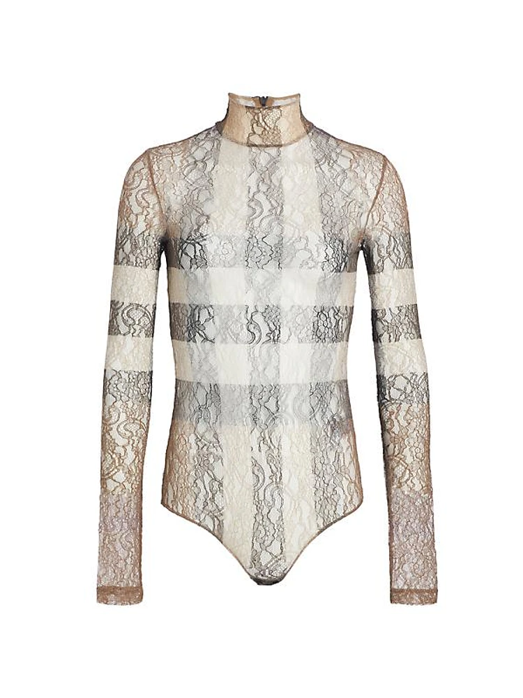 Check Lace Turtleneck Bodysuit