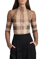 Check Lace Turtleneck Bodysuit