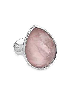 Rock Candy Sterling Silver, Rock Crystal & Shell Large Teardrop Ring