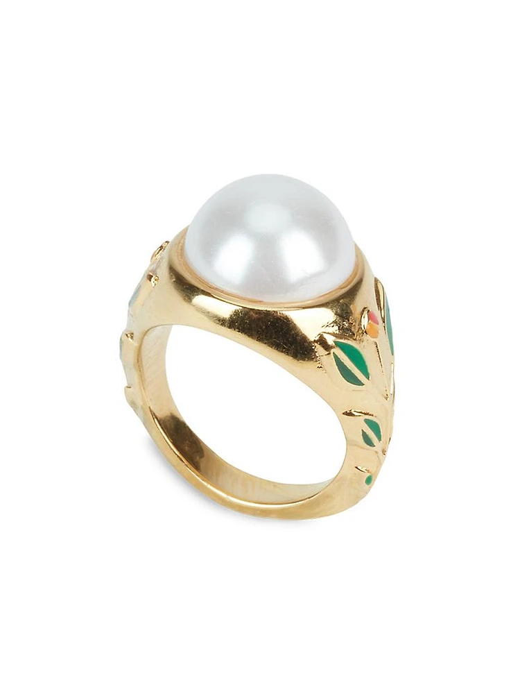 Faux Glass Pearl Signet Ring