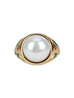 Faux Glass Pearl Signet Ring