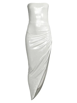 Asymmetric Strapless Lamé Gown