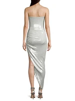 Asymmetric Strapless Lamé Gown