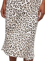 Satin Leopard Slip Skirt