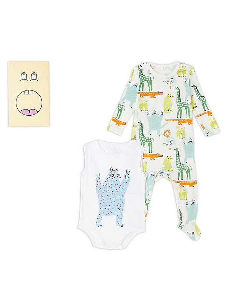 Baby Boy's Animals Print Footie & Bodysuit Set