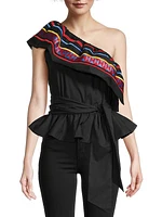 Belted Asymmetric Cotton Peplum Blouse