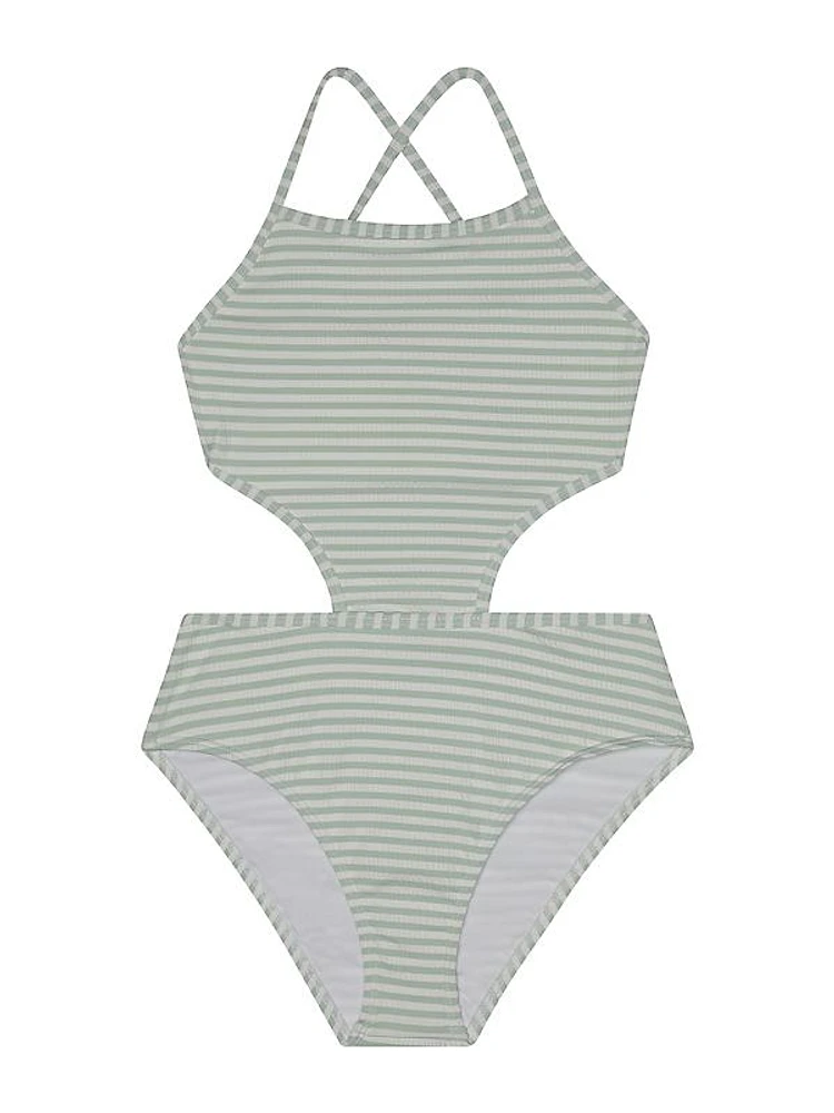 Little Girl's & Girl's Striped Seersucker One-Piece Swimsuit