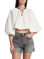 Split-Neck Blouson Crop Top