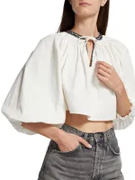 Split-Neck Blouson Crop Top