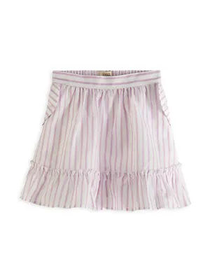 Little Girl's & Striped Linen-Blend Wrap Skirt