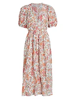 Reine Floral Puff-Sleeve Midi-Dress