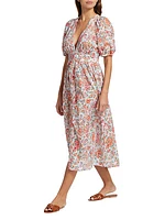 Reine Floral Puff-Sleeve Midi-Dress