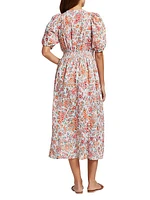 Reine Floral Puff-Sleeve Midi-Dress