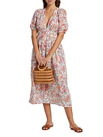 Reine Floral Puff-Sleeve Midi-Dress