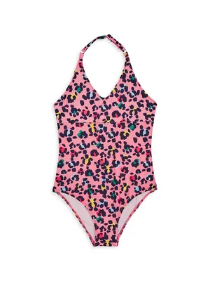 Little Girl's & Turtles Leopard Print One-Piece Swimsuit