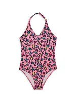 Little Girl's & Turtles Leopard Print One-Piece Swimsuit