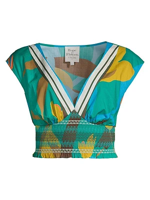 Printed Smocked-Waist Top