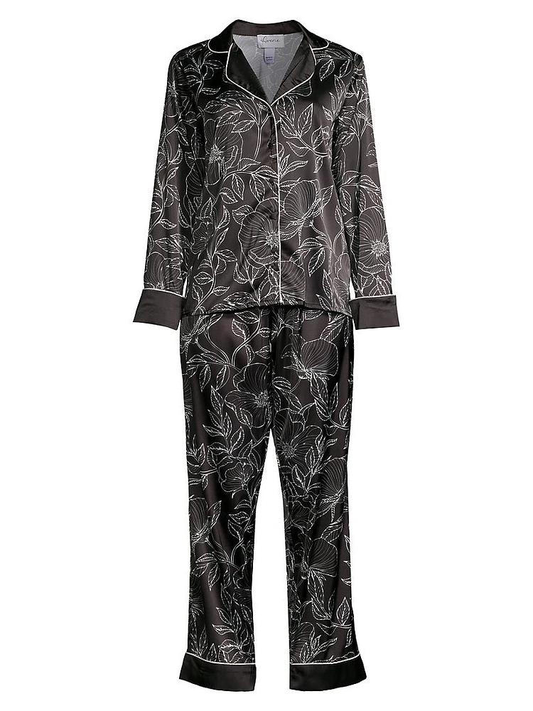 Leaf Print Long Pajama Set