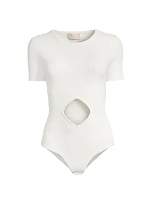 Rib-Knit Diamond Cut-Out Bodysuit