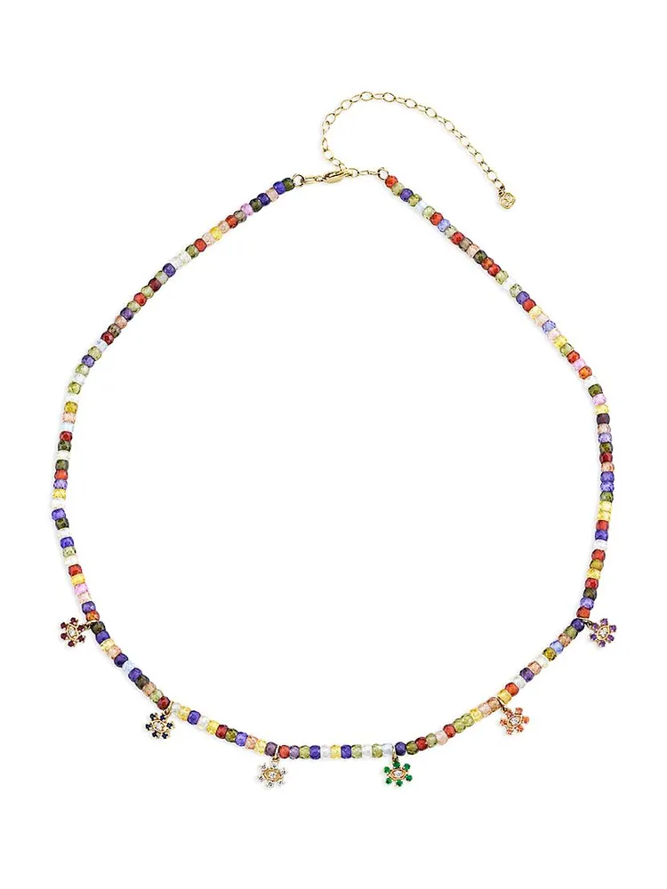Rainbow 14K Yellow Gold, 0.166 TCW Diamond & Multi-Gemstone Bead Necklace