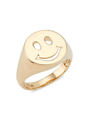 Happy Face 14K Yellow Gold Signet Ring