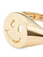 Happy Face 14K Yellow Gold Signet Ring