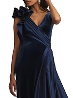 Taffeta Velvet Rosette Gown