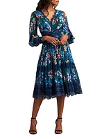 Floral Lace Long-Sleeve Midi-Dress