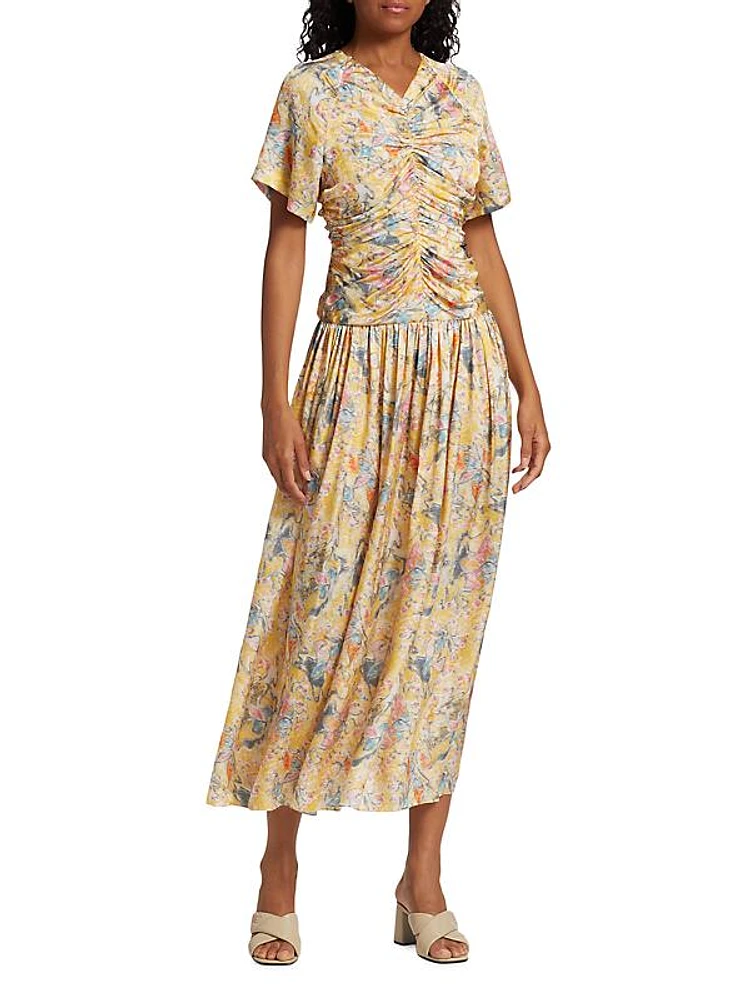 Floral Ruched Maxi Dress