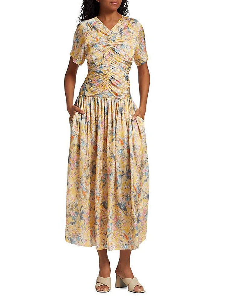 Floral Ruched Maxi Dress