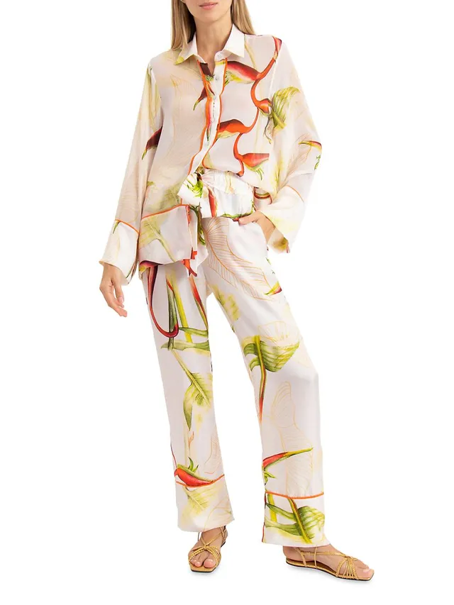 Papinelle Sasha Long-Sleeve Printed Silk Pajama Top