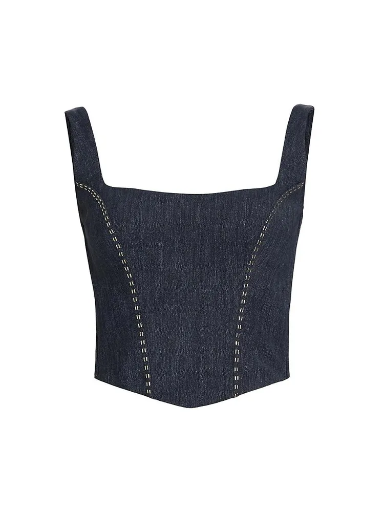 Zahara Denim-Print Jersey Corset Top