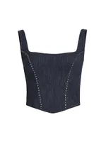 Zahara Denim-Print Jersey Corset Top