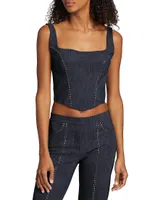 Zahara Denim-Print Jersey Corset Top