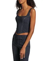 Zahara Denim-Print Jersey Corset Top