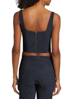 Zahara Denim-Print Jersey Corset Top