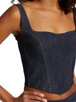 Zahara Denim-Print Jersey Corset Top