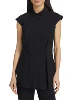 Zak Pleated Jersey Button-Front Blouse