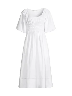 Smocked Cotton Midi-Dress